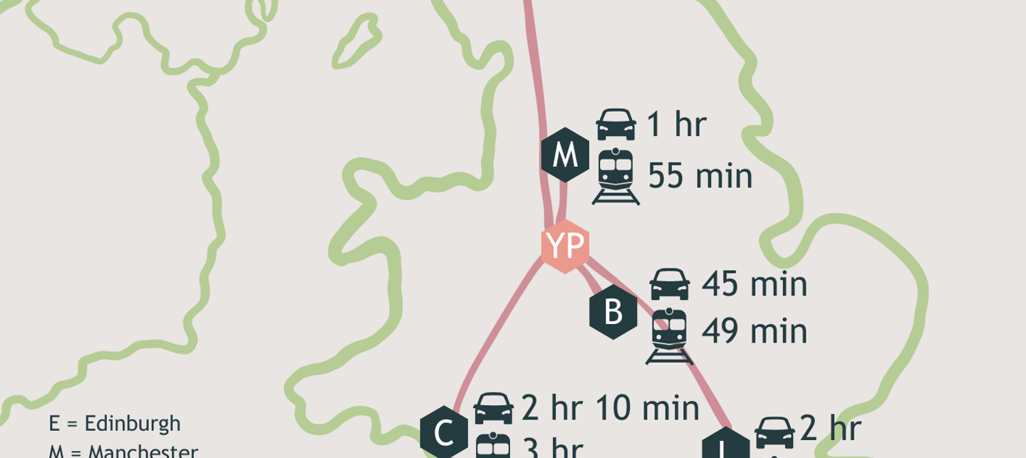 Travel times for central UK conference centre