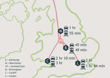 Travel times for central UK conference centre