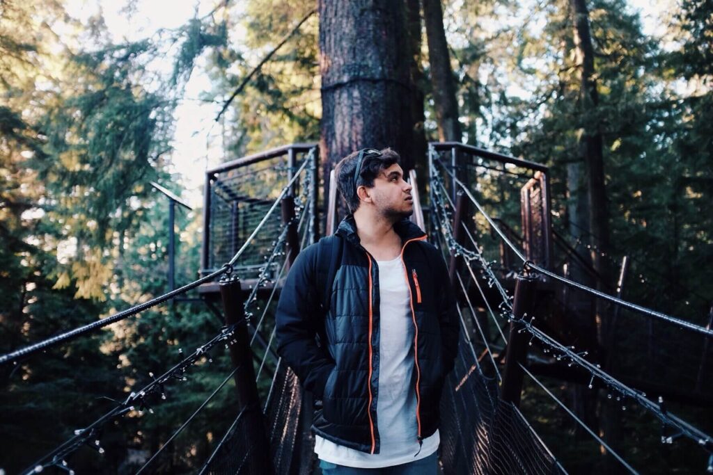 man on bridge at go ape