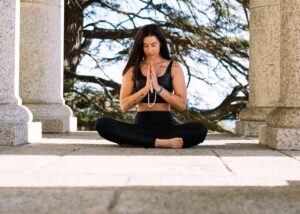 Woman at a meditation retreat