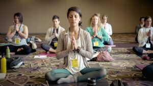 people meditating on a meditation retreat