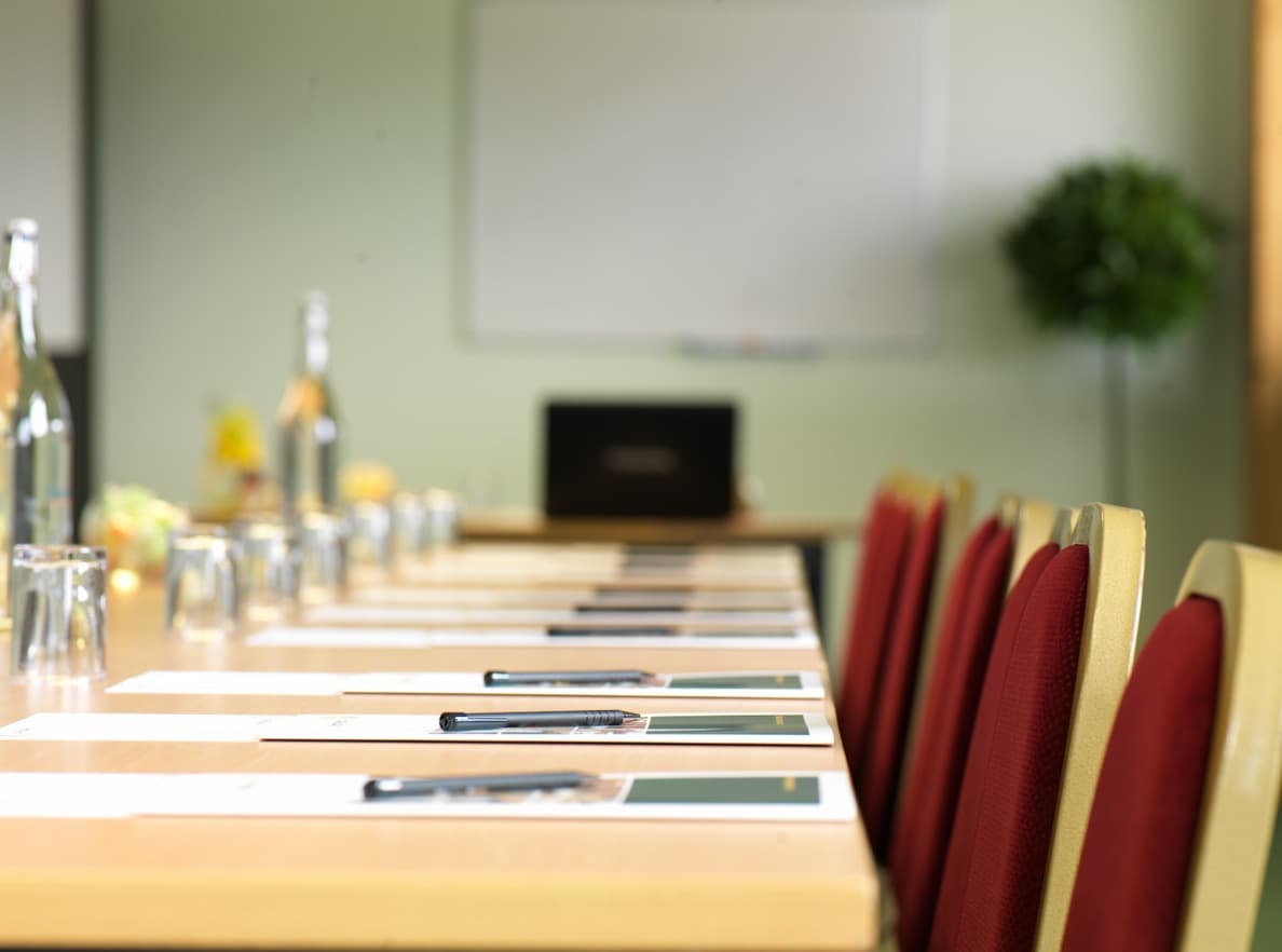 meeting table with pens